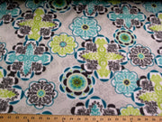 Premium Anti-Pill Gray Lime Floral On Off-White Fleece F1522