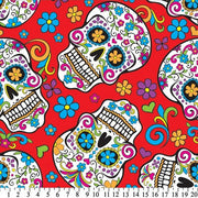 Anti-Pill Skulls Día de Muertos Red Fleece F1353