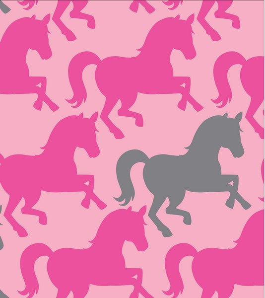 Premium Anti-Pill Pretty Horses Hot Pink Fleece F1474