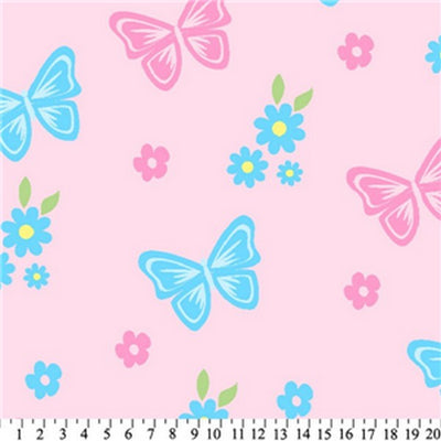 Anti-Pill Butterflies & Flowers Pink Fleece F1260